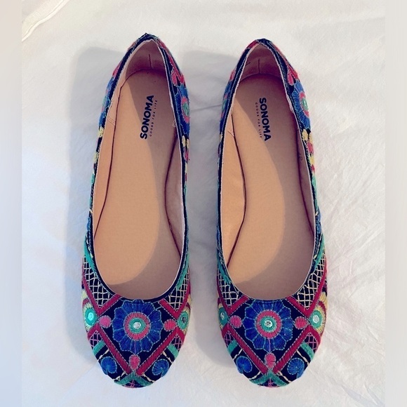 Sonoma women's slip on floral ballet flats multicolor embroidered size 9.5 - Picture 1 of 7